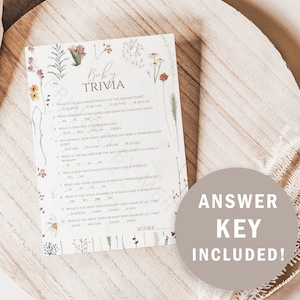 Wildflower Baby Shower Game | Baby Trivia Game | Printable Baby Shower Games | Downloadable Template