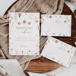 carte et panneau de conseils pour baby shower de fleurs sauvages | carte de conseil parentale | Futurs parents | Modèles imprimables de baby shower | Modèle téléchargeable
