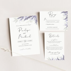 Soft Dried Purple Lavender Wedding Invitation Set Downloadable Template