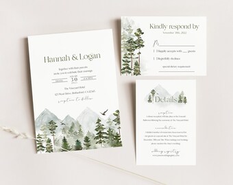 Mountain Wedding Invitation Set Downloadable Template | Printable Wedding Invitation