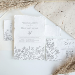 Vintage Wildflower Wedding Invitation Double Sided | Simple | Elegant - Printable Downloadable Template | Editable | Digital | QR Code