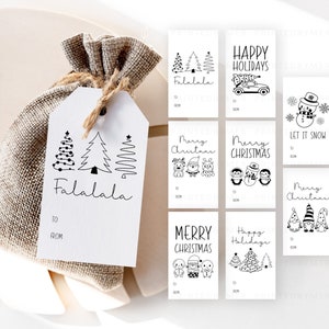Druckbare Geschenkanhänger Weihnachten Schwarz & Weiß 8er Set | Schlichte Weihnachtsanhänger | Süße Weihnachts Tags | Herunterladbares, druckfertiges PDF