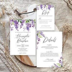 Lilac Floral Wedding Invitation Set Downloadable Template
