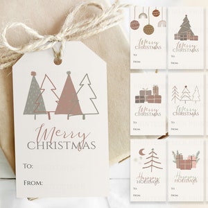 Printable Christmas Gift Tags Set of 9  | Christmas Tags | Boho Christmas - Downloadable Editable Template and Ready to Print PDF