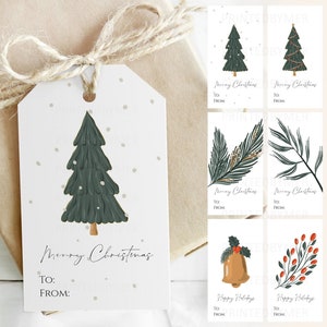 Conjunto de 6 etiquetas para presente de Natal para impressão | Etiquetas de Natal | Natal tradicional - Modelo editável para download e PDF pronto para impressão