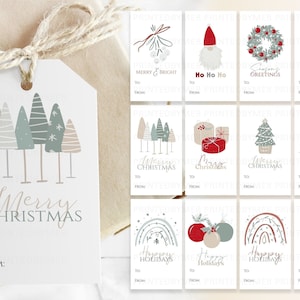 Conjunto de 12 etiquetas para presente de Natal para impressão | Etiquetas de Natal | Natal Boho - Modelo editável para download e PDF pronto para impressão