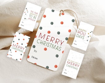 Printable Christmas Gift Tags Set of 4 - Downloadable Editable Template and Ready to Print PDF