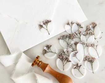 Selo de cera com flor seca e adesivo | Adesivos de cera de lavanda | Cera para lacre | Selo de cera para convite de casamento