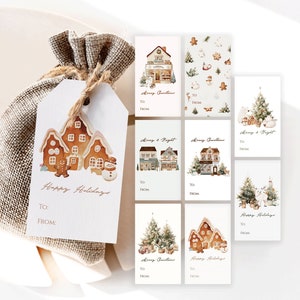 Printable Christmas Gift Tags Set of 8  | Christmas Tags | Cute Christmas Tags - Downloadable Editable Template & Ready to Print PDF