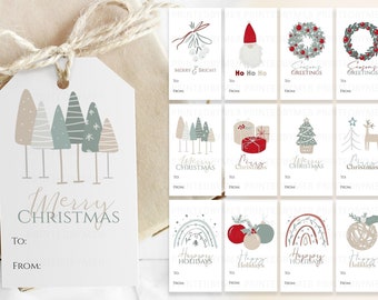 Printable Christmas Gift Tags Set of 12 | Christmas Tags | Boho Christmas - Downloadable Editable Template and Ready to Print PDF