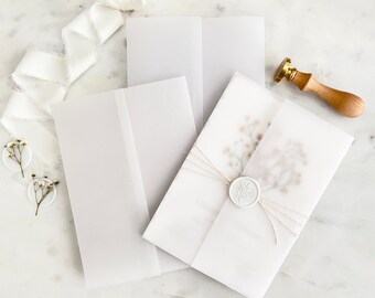 Perlmuttjacken | Vorgefalzten 10er Pack | 50er & 100er Pack | Pergamentverpackung | Transparentes Pergament | Hochzeitseinladung Wraps