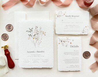 Wildflower Wedding Invitation Suite | Deckled Edge Wedding Invitation | Minimalist Wedding Invitation | Simple Wedding Invitation | DEPOSIT