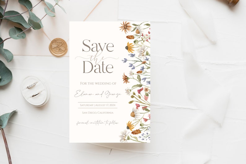 Wildflower Summer Wedding Save the Date Downloadable Printable Template image 2