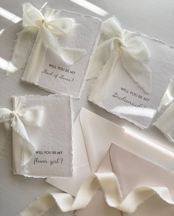 Bridesmaid Proposal Card with Ribbon | Maid of Honor Proposal Card | Deckled Edge