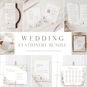 Wildflower Wedding Bundle | FREE DEMO | Wedding Stationary Bundle | Invitation - Printable Template | Editable | Digital | QR Code
