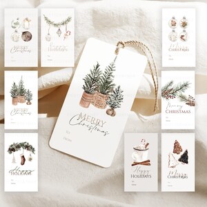Conjunto de 8 etiquetas para presente de Natal para impressão | Etiquetas de Natal | Natal Boho | Aconchegante - Modelo editável para download e PDF pronto para impressão