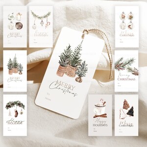 Printable Christmas Gift Tags Set of 8  | Christmas Tags | Boho Christmas | Cozy - Downloadable Editable Template and Ready to Print PDF