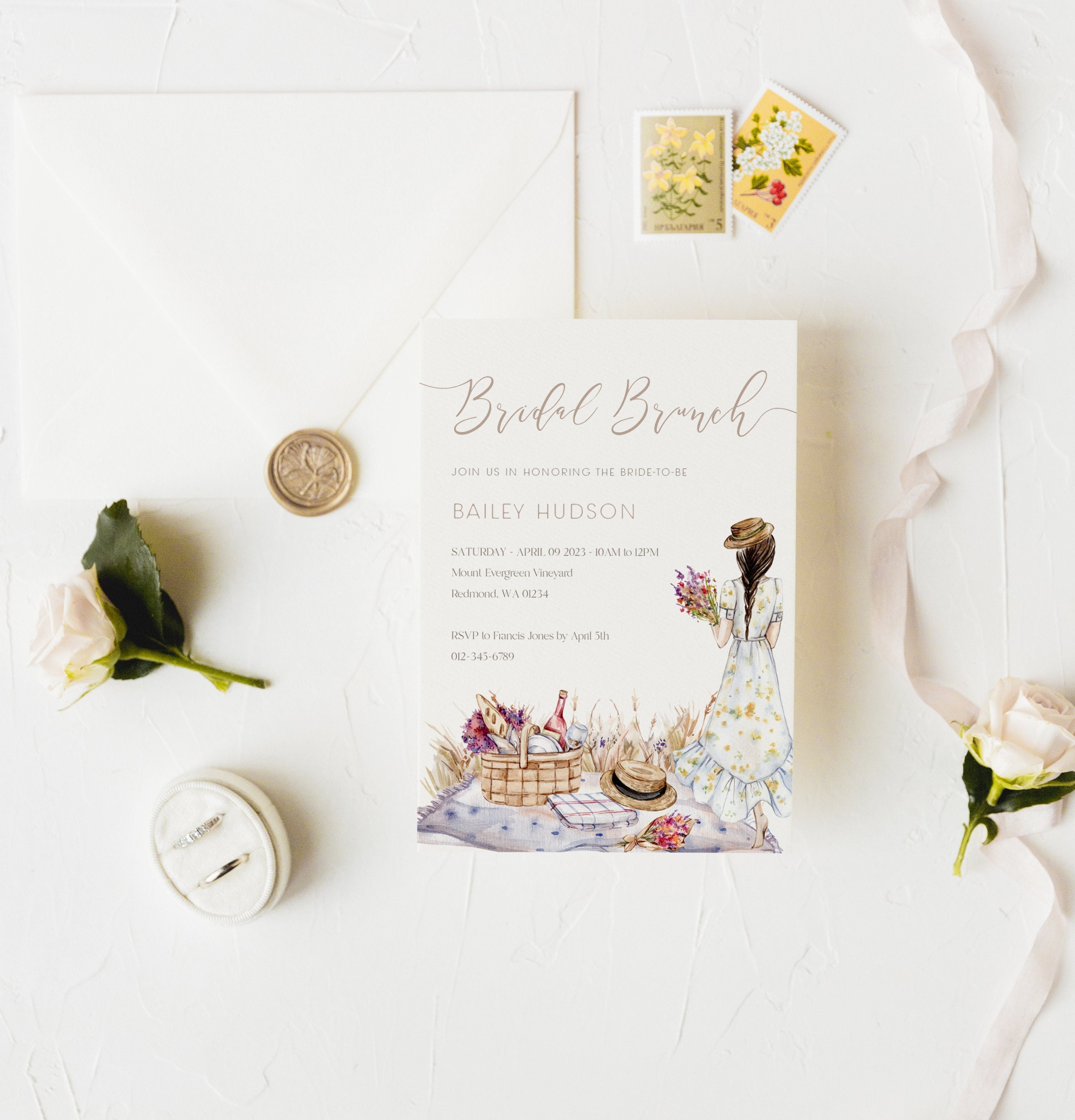Picnic Garden Bridal Brunch Invitation Downloadable Template Design 2
