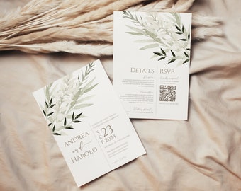 Simple Greenery Wedding Invitation Double Sided | Sage Green Wedding | Downloadable Printable Editable Template | Digital Invitation