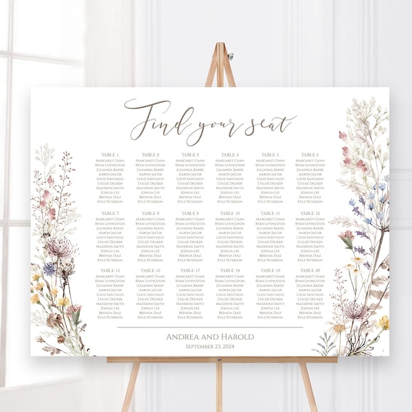 Wildflower Seating Chart Sign Downloadable Template