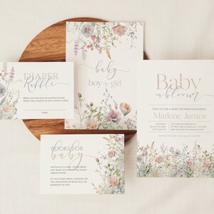 Wildflower Spring Baby Shower Invitation Set | Baby in Bloom | Printable Baby Shower Invitation | Downloadable Template | Digital Invitation