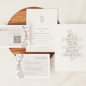 Wildflower Wedding Invitation Set Double Sided - Printable Downloadable Template | Editable | Digital