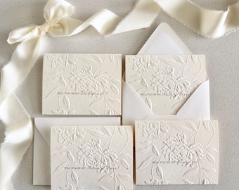 Embossed Peony Flowers Bridesmaid Proposal Card | Maid of Honor, Matron, Flower Girl