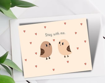 Cute Valentines Card | Love Card | Stay with me Card | Greeting Valentines Card | Owls Valentines Card