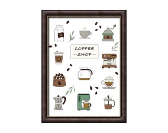 Coffee Print | Coffee Wall Art | Kitchen Poster | Coffee Shop Illustration | Coffee Gifts | Home Decor