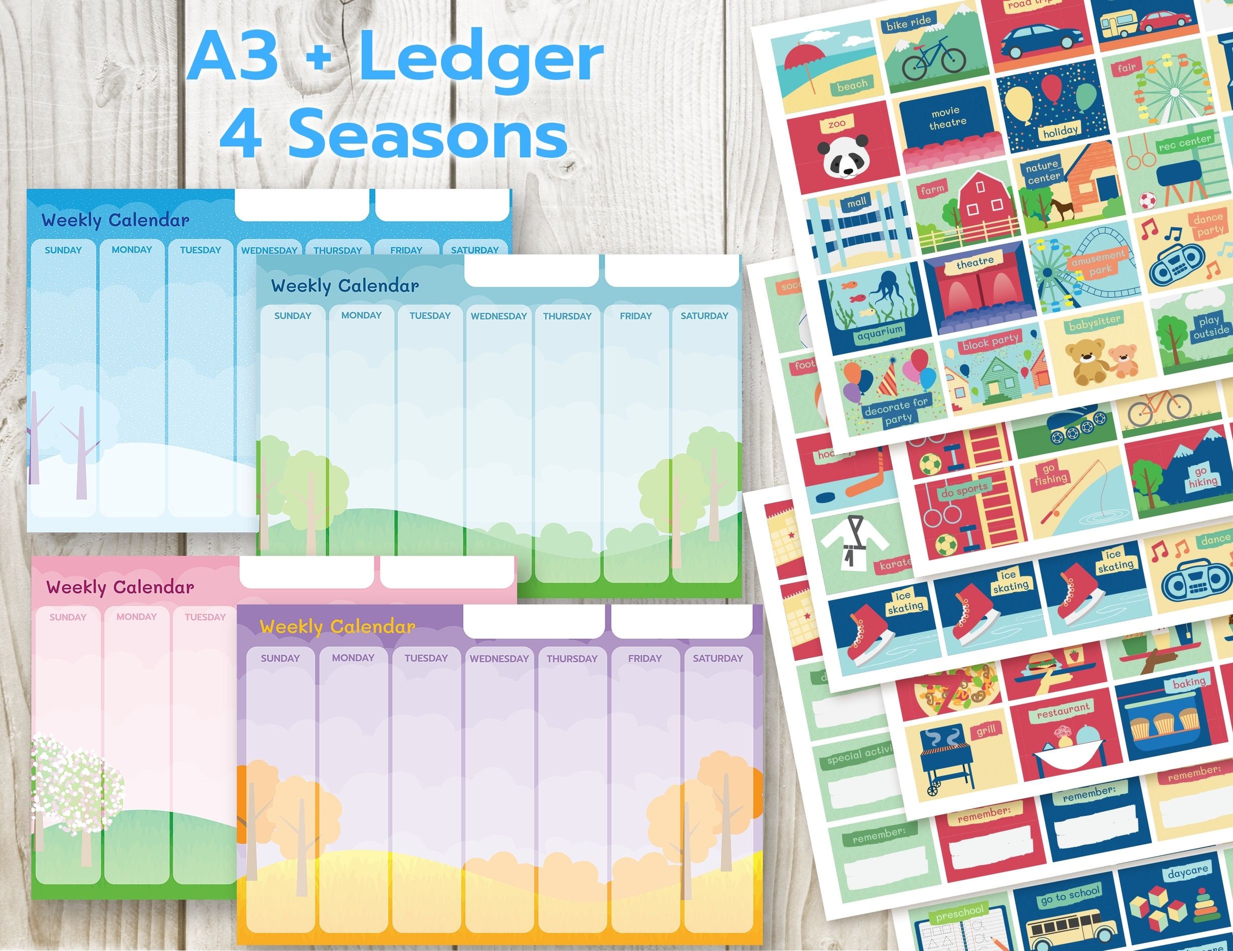 Visual daily kids calendar printable Editable planner for | Etsy