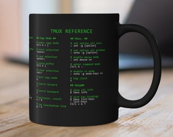 Tasse de référence Tmux // Parfait pour les administrateurs système, les développeurs, les programmeurs, l’informatique, la technologie // tasse noire, texte blanc et vert 11oz