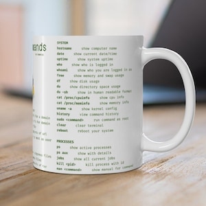 Linux Kommandos Tasse 11oz Keramik | Geschenk für SysAdmin, Entwickler, IT, Tech