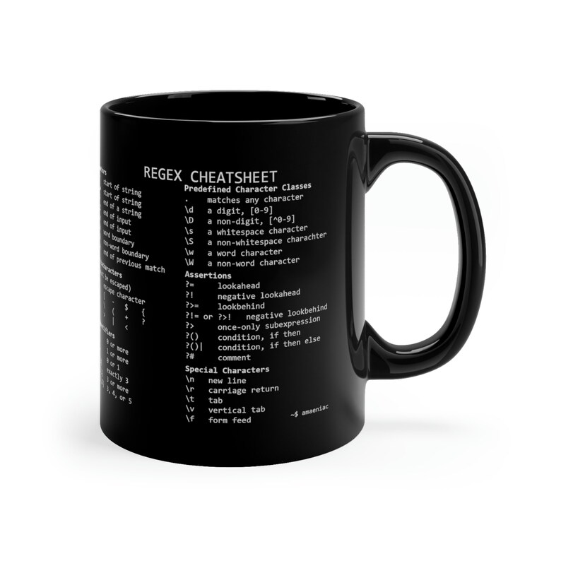 RegEx Cheatsheet Mok 11oz Zwart afbeelding 4