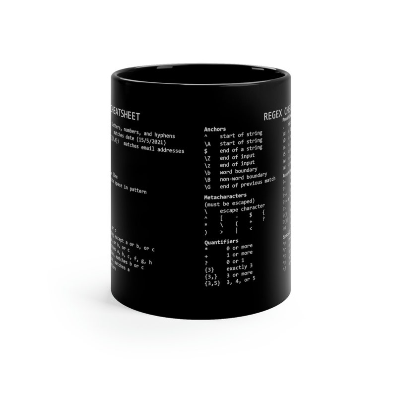RegEx Cheatsheet Mok 11oz Zwart afbeelding 2