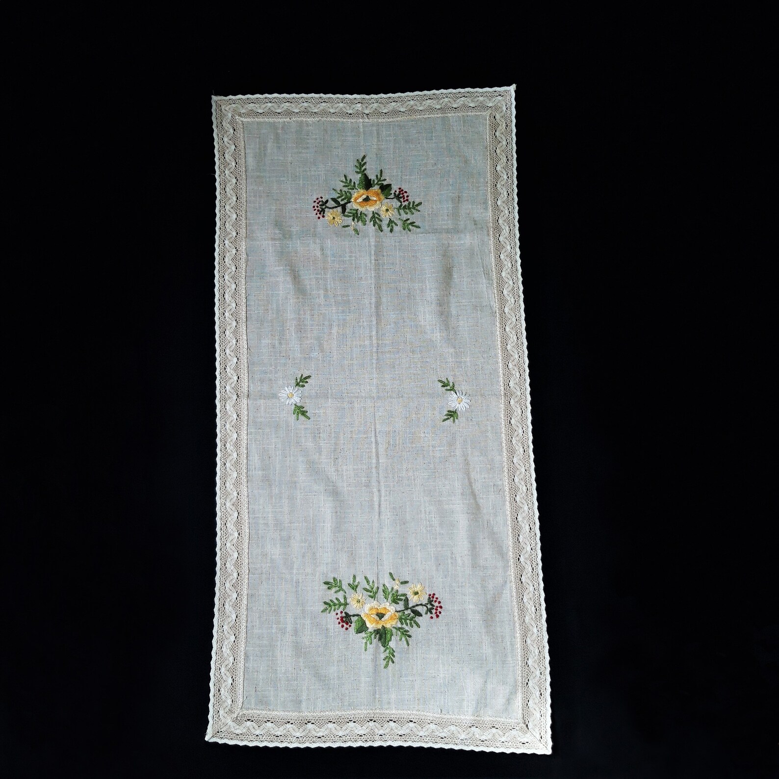 Natural table runner 21 Hand embroidered tablecloth Etsy