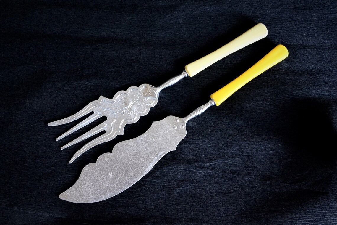 Fish serving set Fish knife and fork vintage Etsy