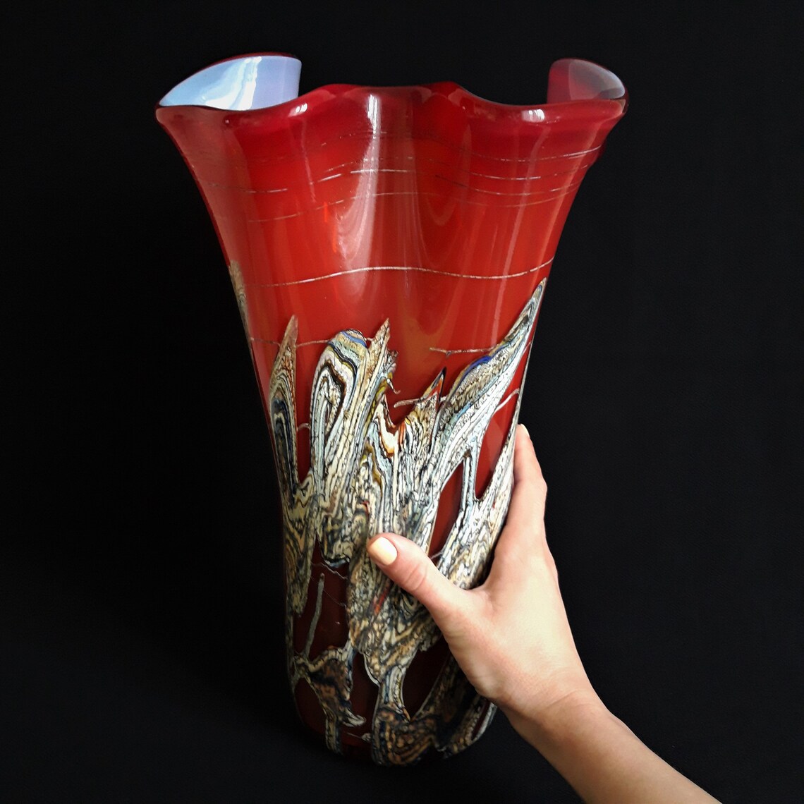 Large vase for flowers Blown glass vase Handmade wavy vase Etsy