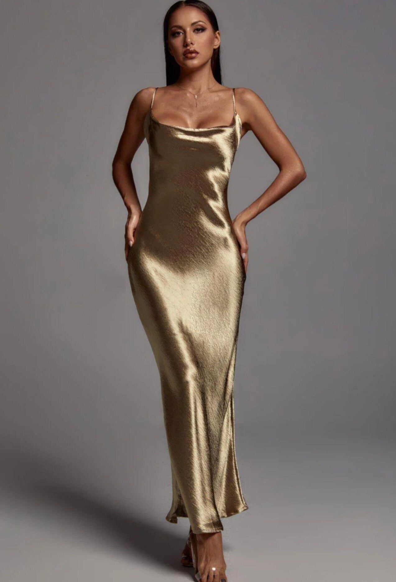 Dark Gold Metallic Maxi Dress