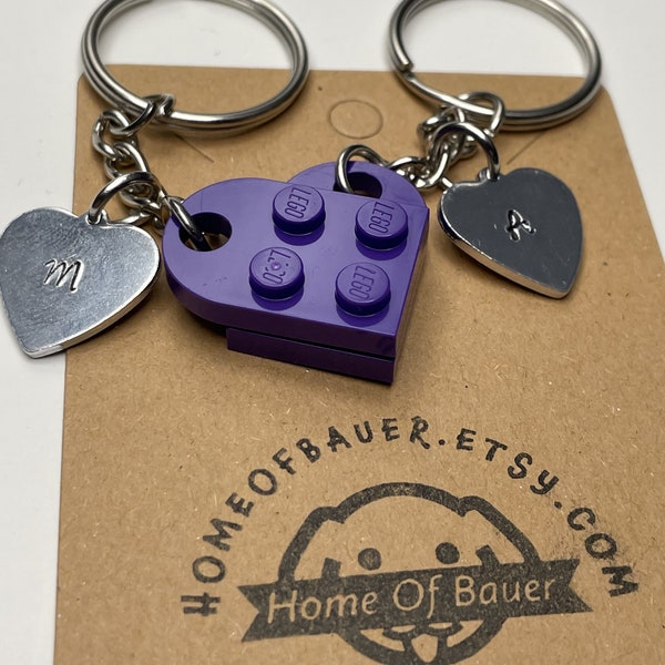 Heart Keychain Set / Made With Genuine LEGOs® / Hand Stamped Initials. As Seen on TIKTOK!