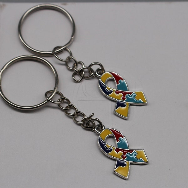 Autism Awareness Keychain, Ribbon Puzzle