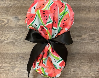 Satin Lined Scrub Cap, Silk Lined Scrub Cap, Ponytail Scrub Cap, Satin Line Scrub Cap, Silk Line Scrub Cap, Satin Scrub Hat, Watermelon