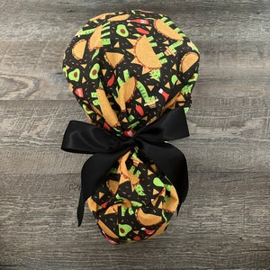 Satin Lined Ponytail Scrub Cap, Satin Lined Scrub Cap, Silk Lined Scrub Cap, Ponytail Scrub Cap, Womens Satin Lined Scrub Cap, Dinosaur Taco