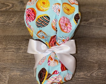Satin lined scrub cap ponytail silk lined scrub cap scrub caps for women ponytail scrub cap satin scrub cap silk scrub cap nurses gift donut
