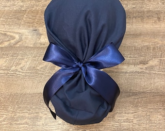 Satin lined scrub cap ponytail silk lined scrub cap scrub caps for women ponytail scrub cap satin scrub cap silk scrub cap navy embroidery