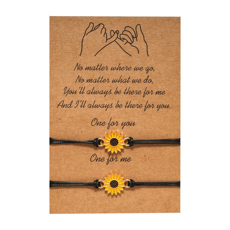Pinky Promise Bracelet for 2 Sunflower Handmade Friendship Couple Distance Matching Bracelets Graduation Family