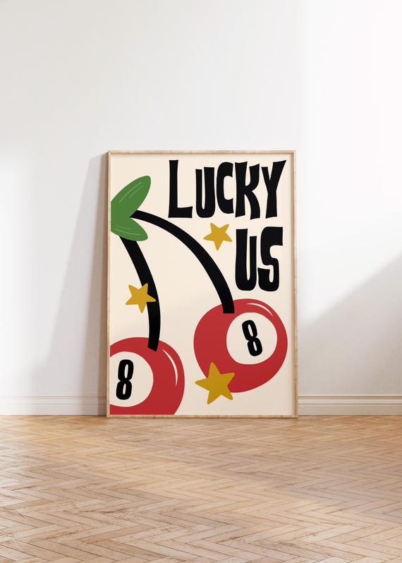 Lucky Us Print | 8 Ball | Lucky You | Pool Billiard | Kitchen Dining Print | Modern Poster | Funky Wall Art | Retro Bar | Trendy Home Decor