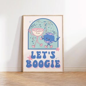 Lets Boogie Print | Bar Cart | Gallery Wall Art | Disco Ball Print | Kitchen Disco | Trendy Poster | Funky Bold Retro | Colourful Home Decor