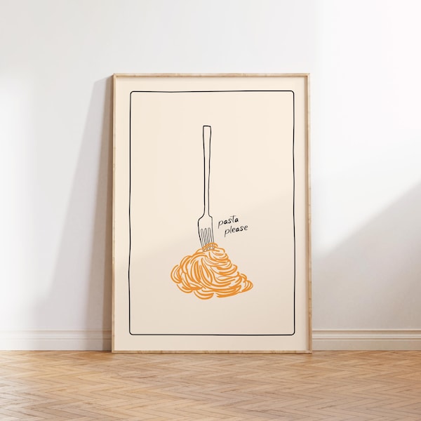 Pasta Please Print | Food Art | Kitchen Dining Print | Trendy Poster | Funky Wall Art | Bold Retro | Home Decor | Gallery Wall | A1 A2 A3 A4
