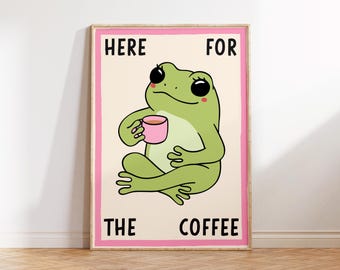 Retro Frog Coffee Print | Coffee Lover Gift | Kitchen Poster | Office Wall Art | Modern | Trendy Home Decor | Funky Kitchen Decor | Cafe