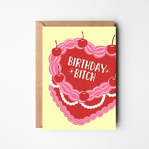 A6 Birthday Bitch Geburtstagskarte | Lustige Geburtstagskarte für Sie | Für Tochter | Karte für beste Freundin | Für Schwester | Rude Karte | Retro-Torte